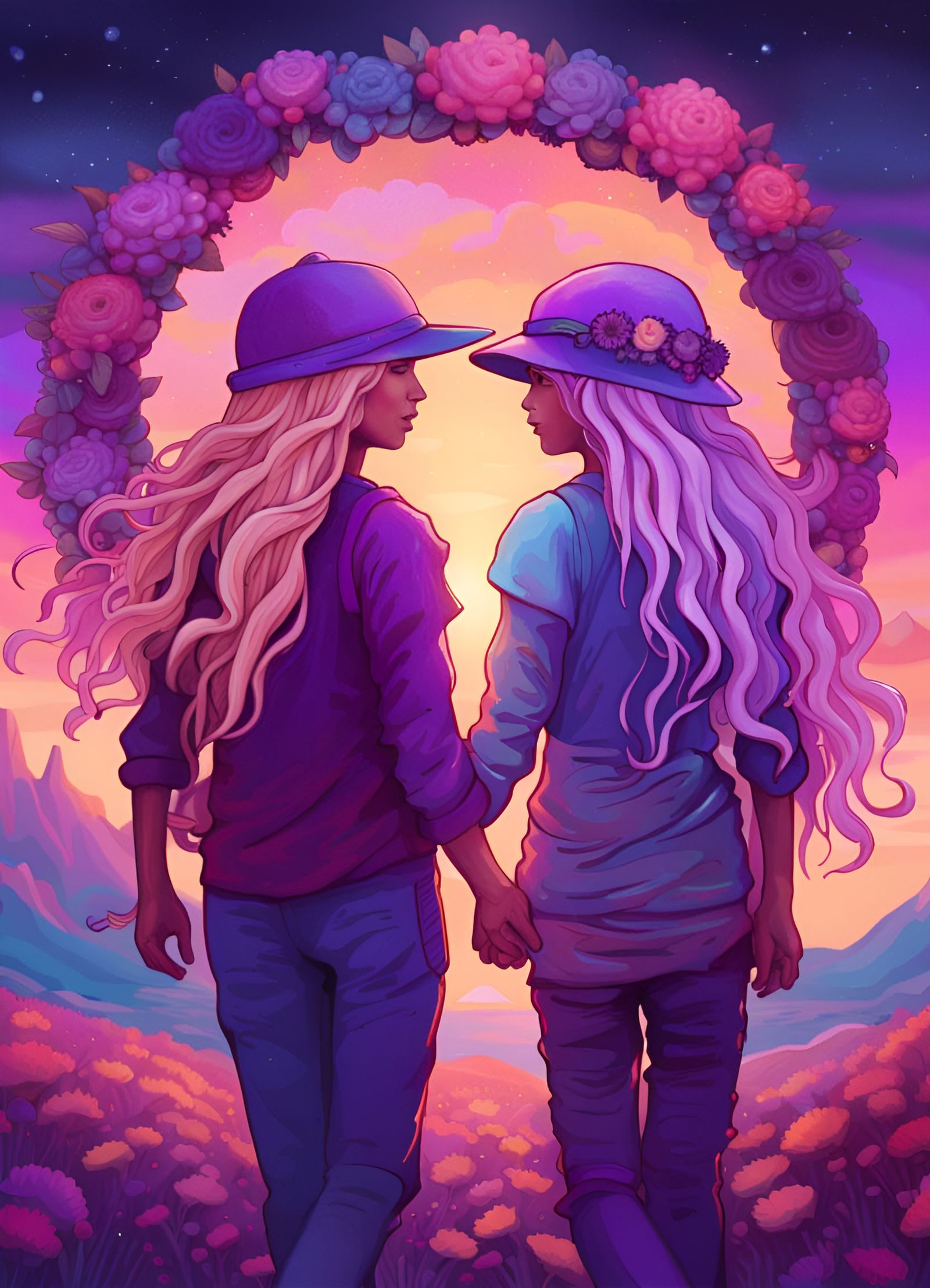 Two Best Friends at Sunset, Cosmic Illustration