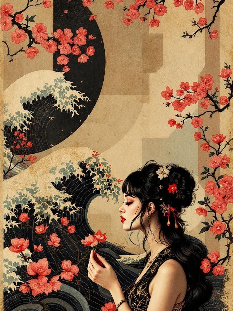 Hokusai and Vallejo Fusion: Retro Geometric Garden