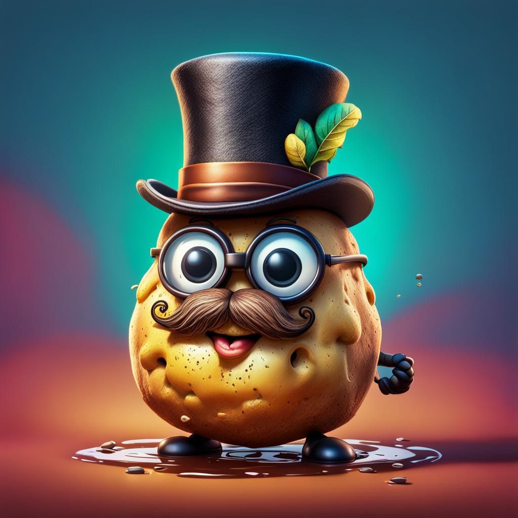 Cartoon Potato with Top Hat and Monocle