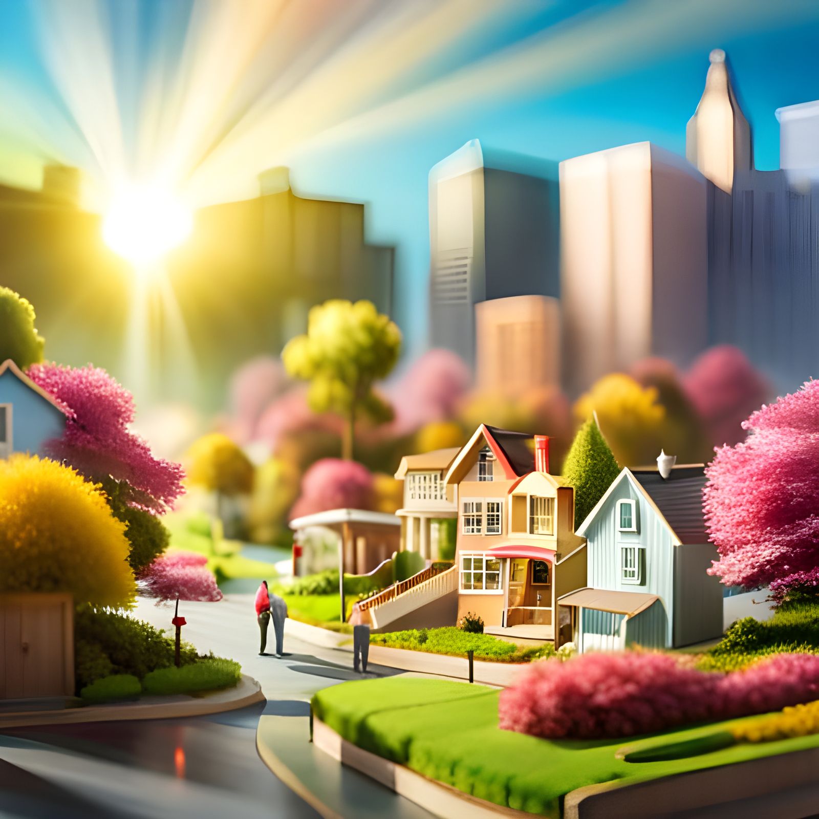 Adorable Miniature Suburb in Sunny Setting