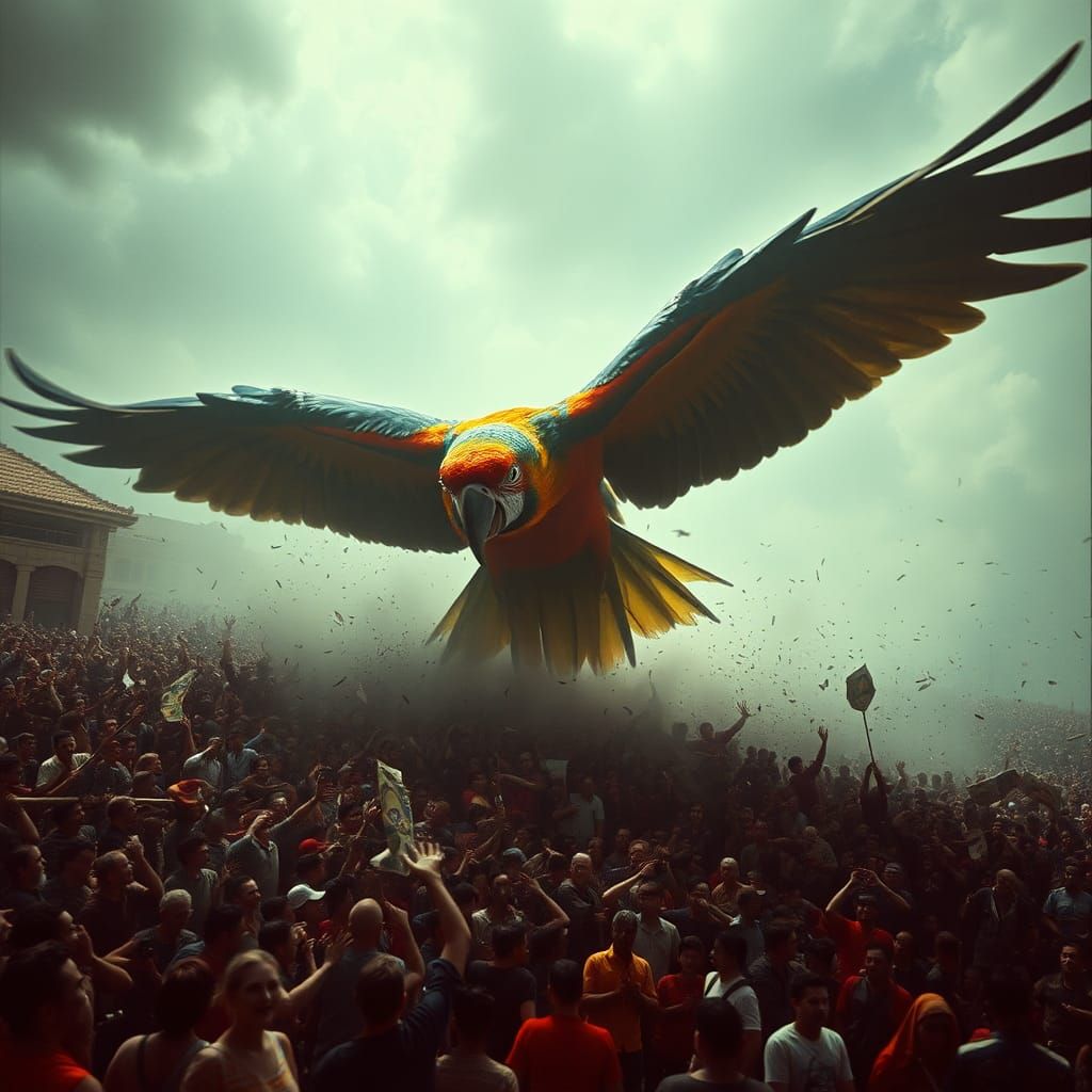 Colossal Parrot Descends Upon Panicked Crowd