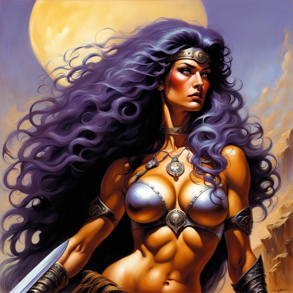 Purple Haired Warrior Woman in Fantasy Art Style