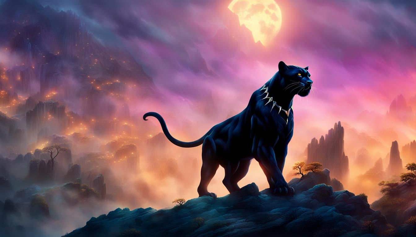 Black Panther on Mystical Mountain in Fantasy Art