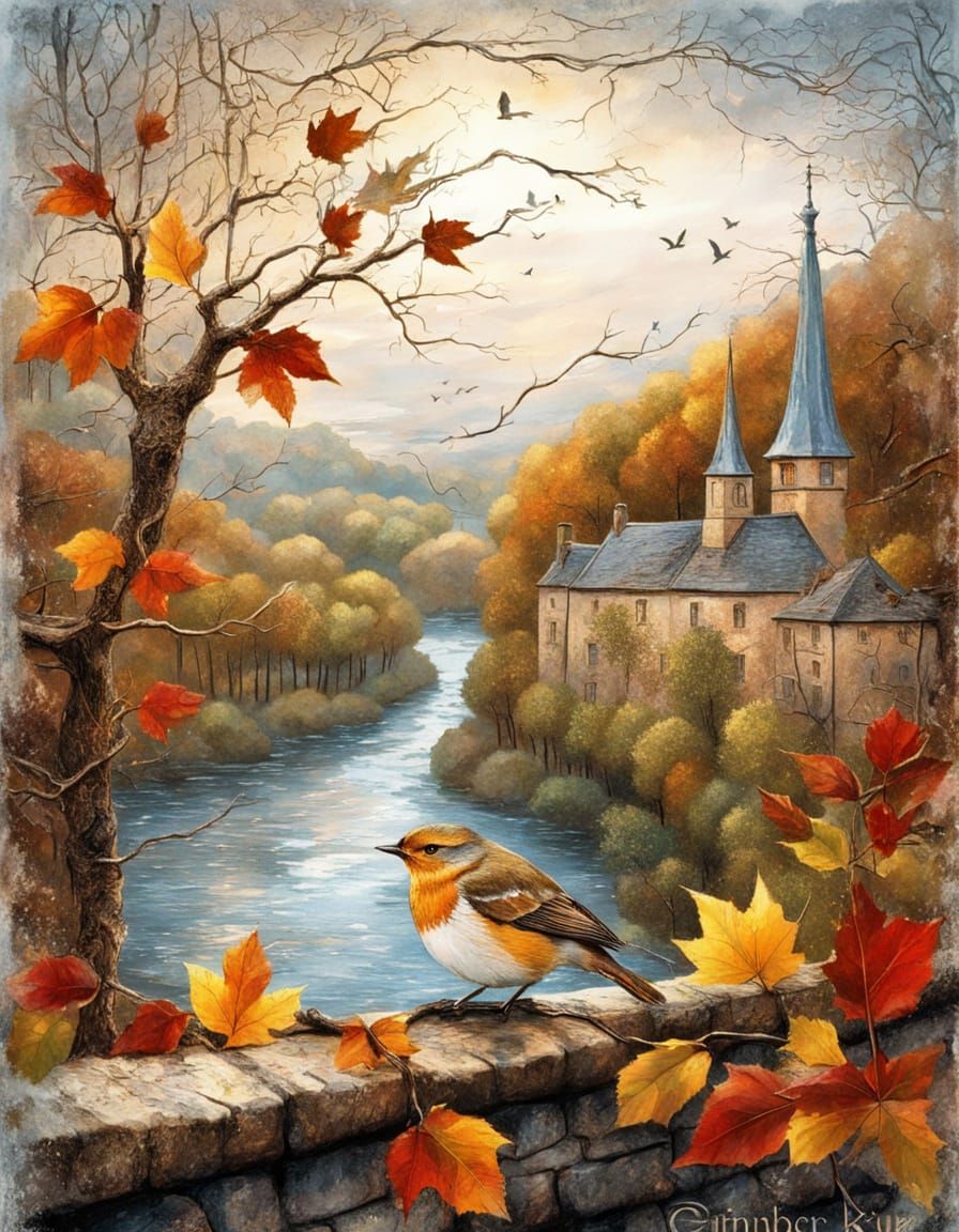 Autumn Village Path Digital Matte Painting
