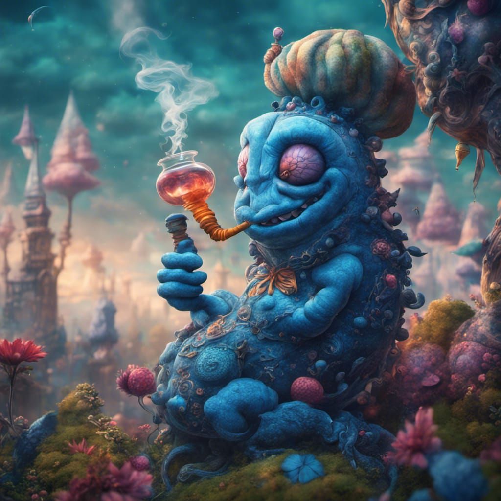 Wonderland Caterpillar Smoking Hookah: Fantasy Concept Art