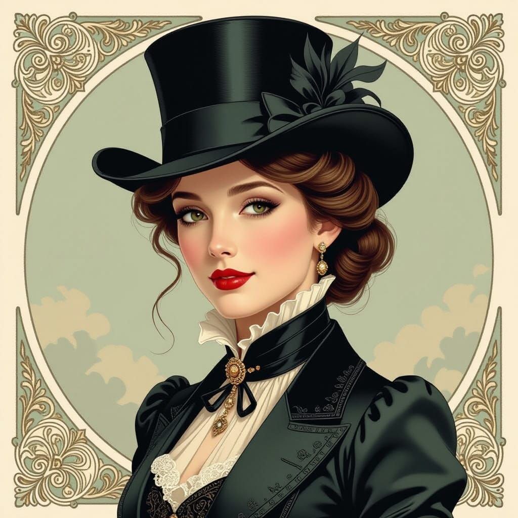 Victorian Lady in Pastel Hues, Art Nouveau Style