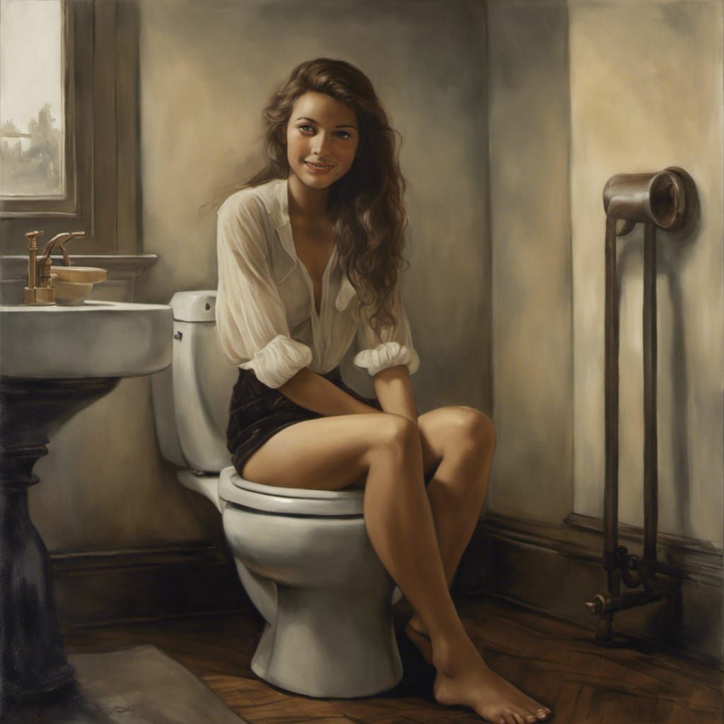 Girl on Toilet: Vintage Polaroid Portrait