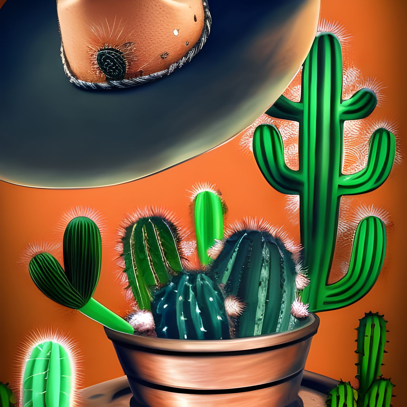 Cactus Growing From Cowboy Hat Digital Painting