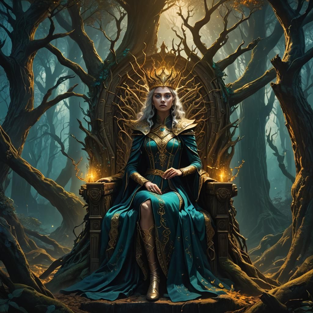 Mystical Queen in Forest: Fantasy Concept Art