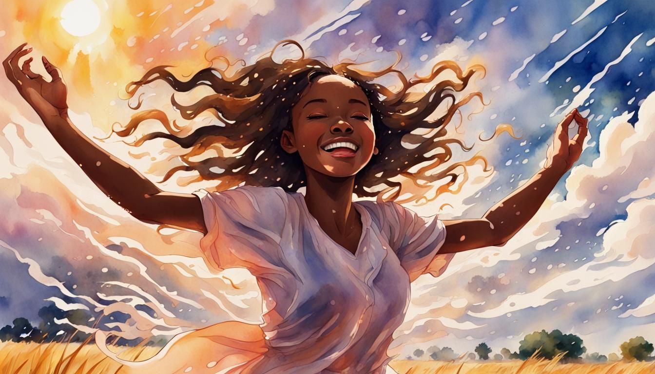 Girl Dancing in Sunlight: Anime Watercolor