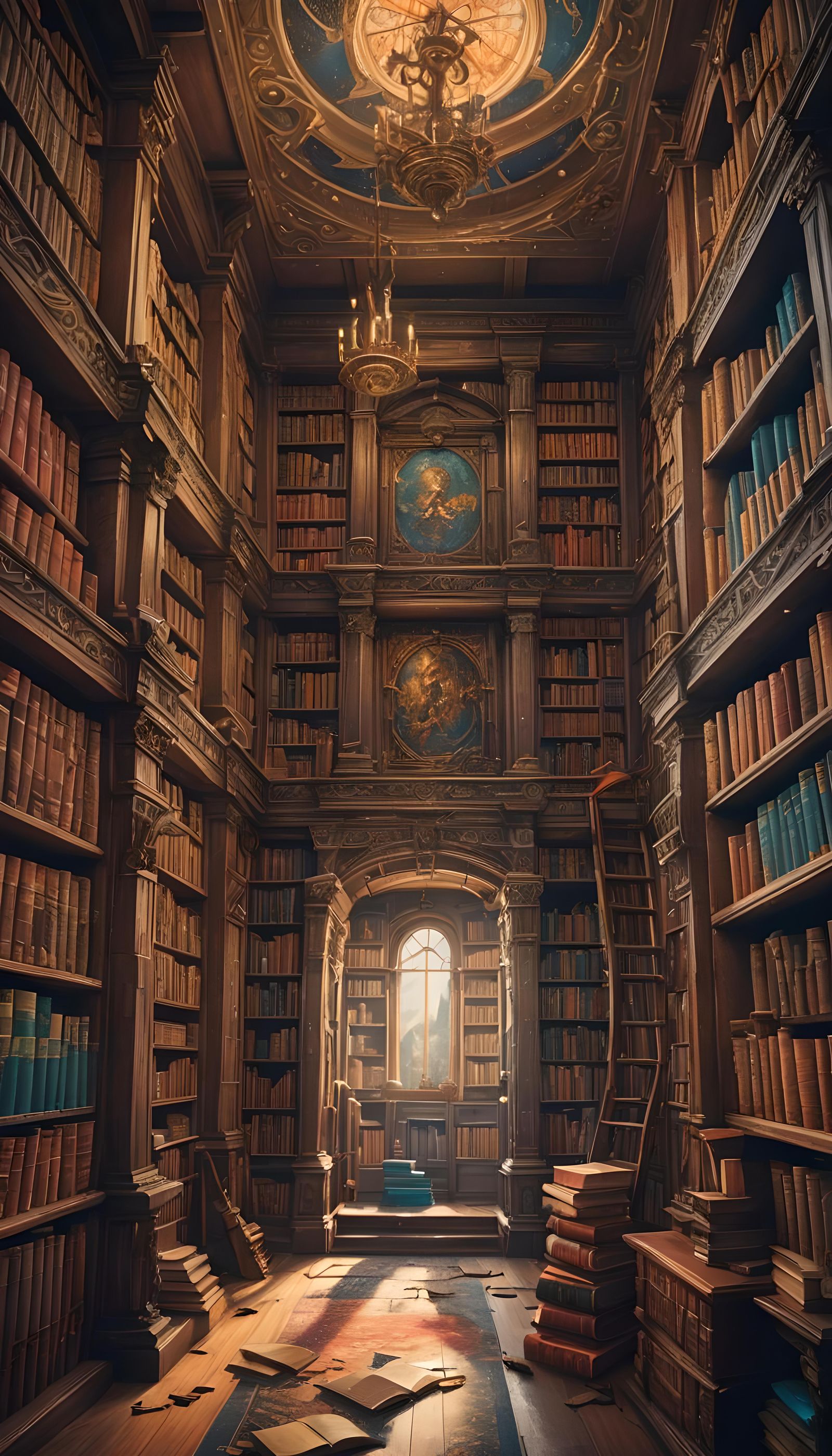 Endless Hyperrealistic Library of Books and Scrolls