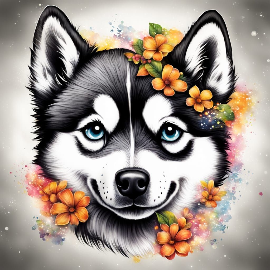 Surreal Airbrushed Husky in Whimsical Style