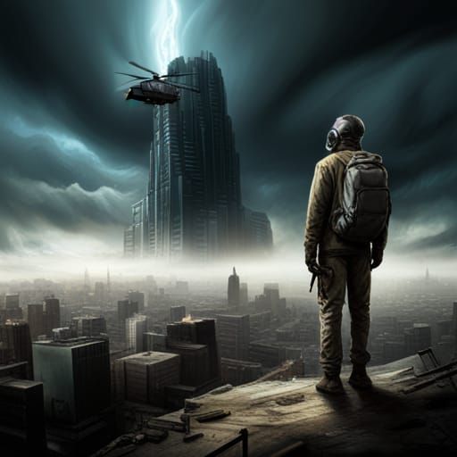 Apocalyptic Soldier with Gas Mask in Digital Painting