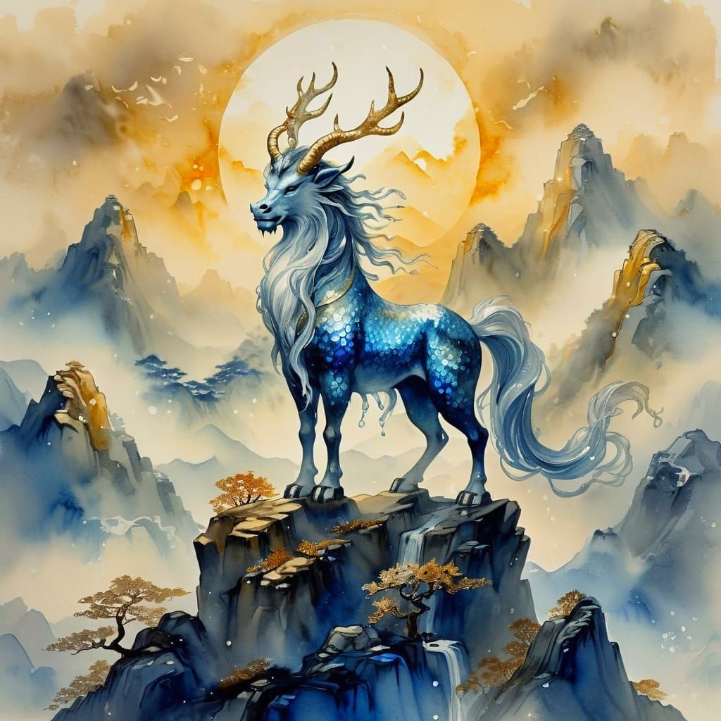 Majestic Qilin on Celestial Mountain Peak