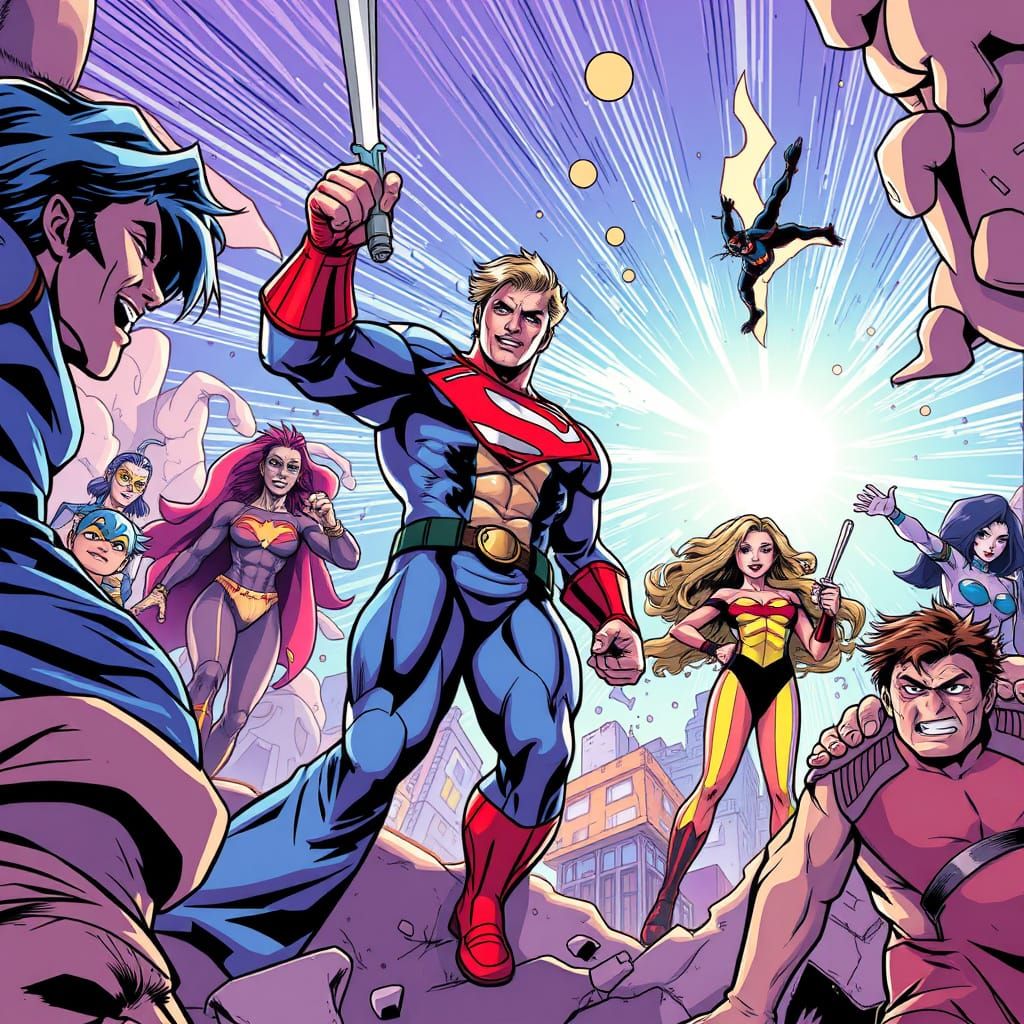 Dynamic Comic Book Scene in Digital Painting Style