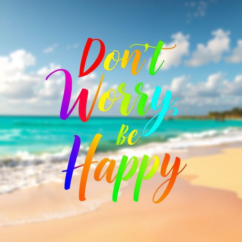 Inspirational Quote in Rainbow Calligraphy on Beach