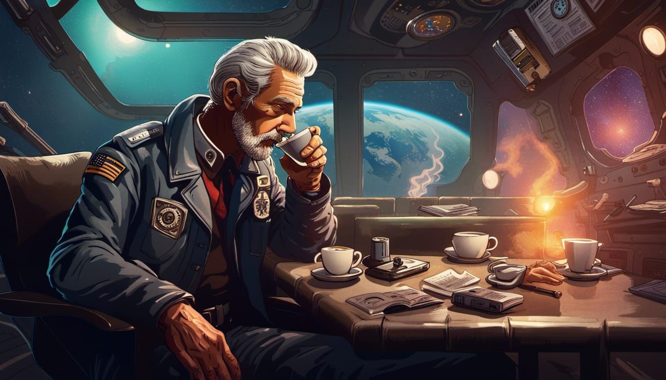 Sci-Fi Noir: Detective in Space Station Office