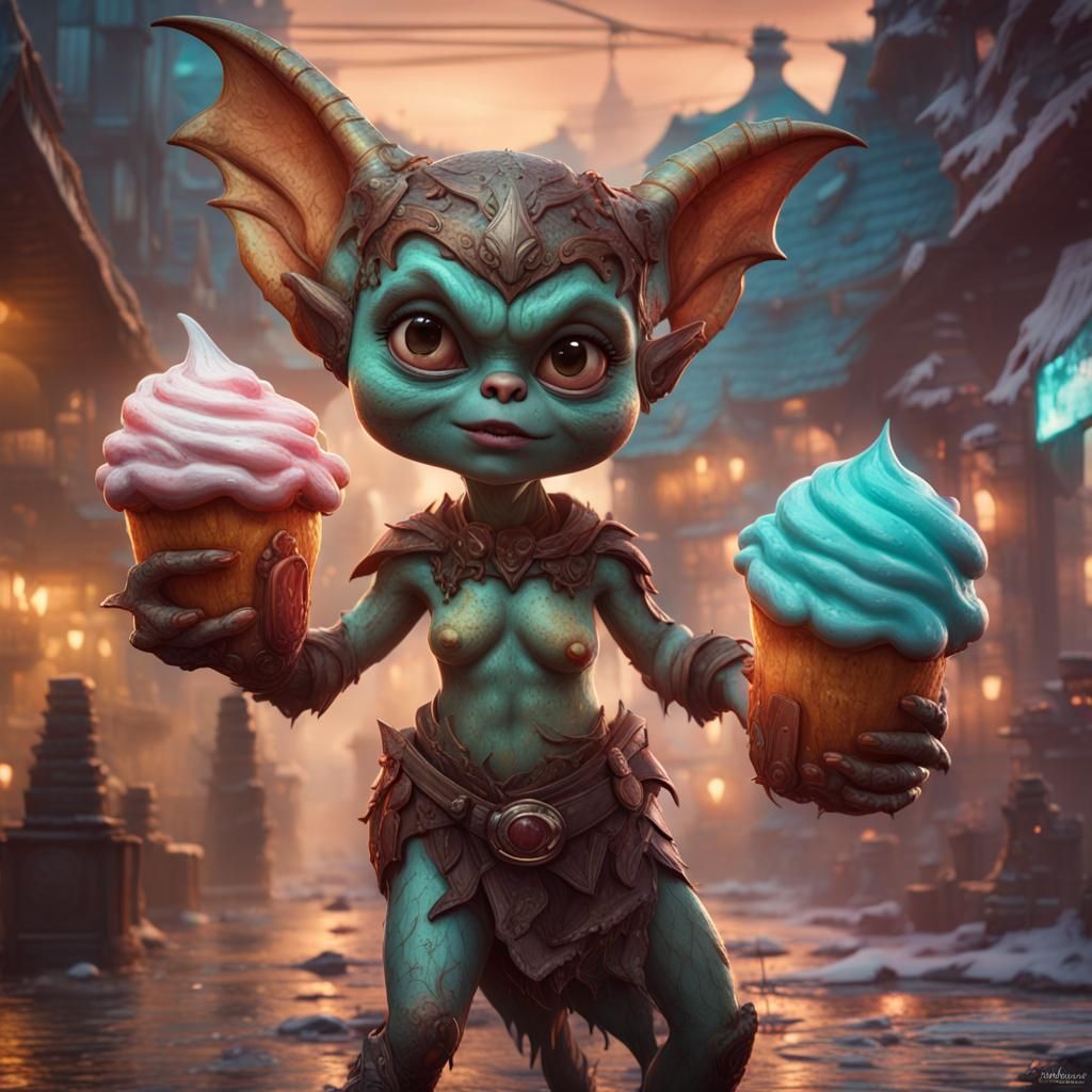 Cute Female Gremlin with Candy, Fantasy Concept Art