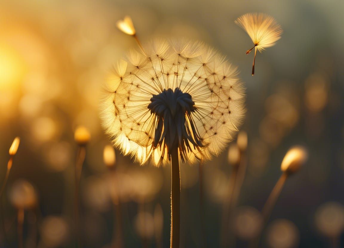 Dandelion Seed Head at Dusk in Golden Light