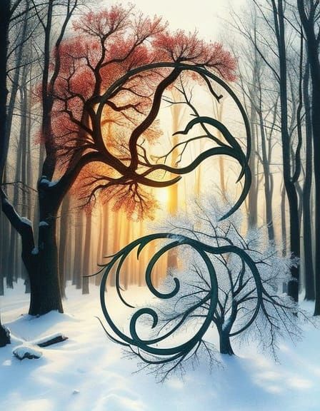 Elegant Yin Yang of Summer and Winter in Watercolor