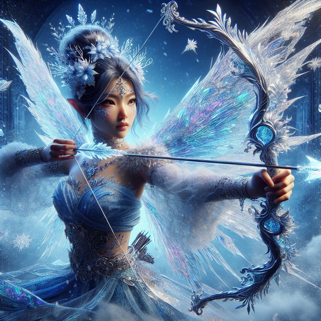 South Asian Fairy Archer with Ice Crystal Wings
