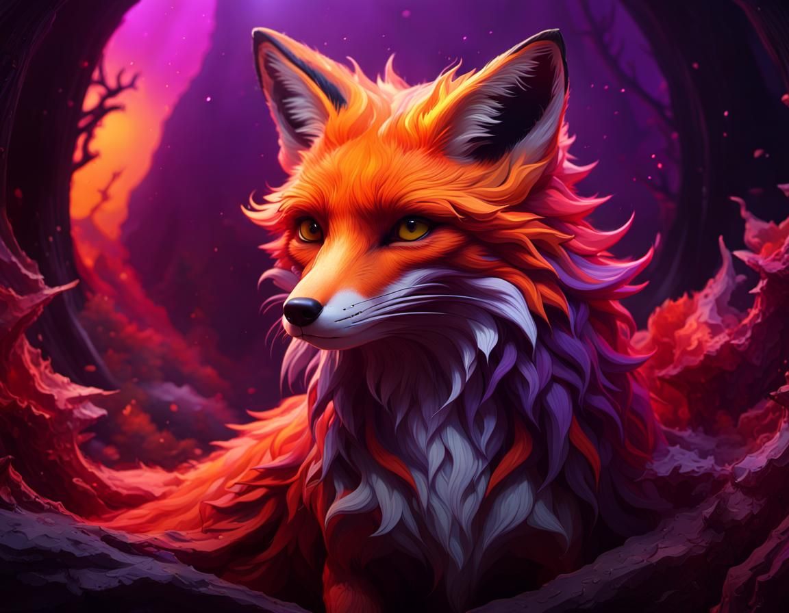 Red Gradient Fox Unleashes Dark Magic