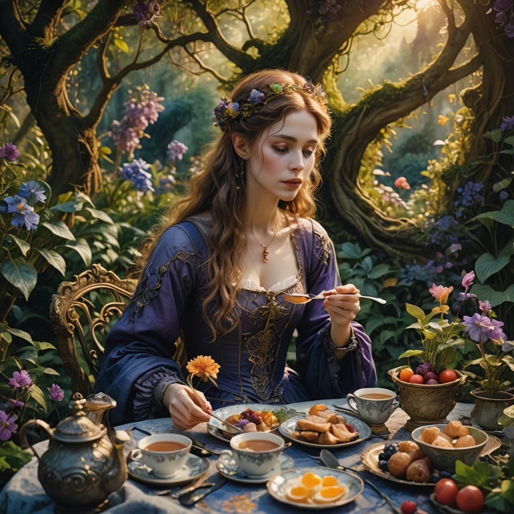 Breakfast in a Lush Garden: Fantasy Matte Painting