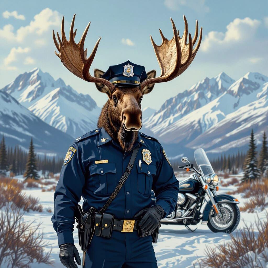 Moose Officer in Alaskan Landscape, Wildlife Realism