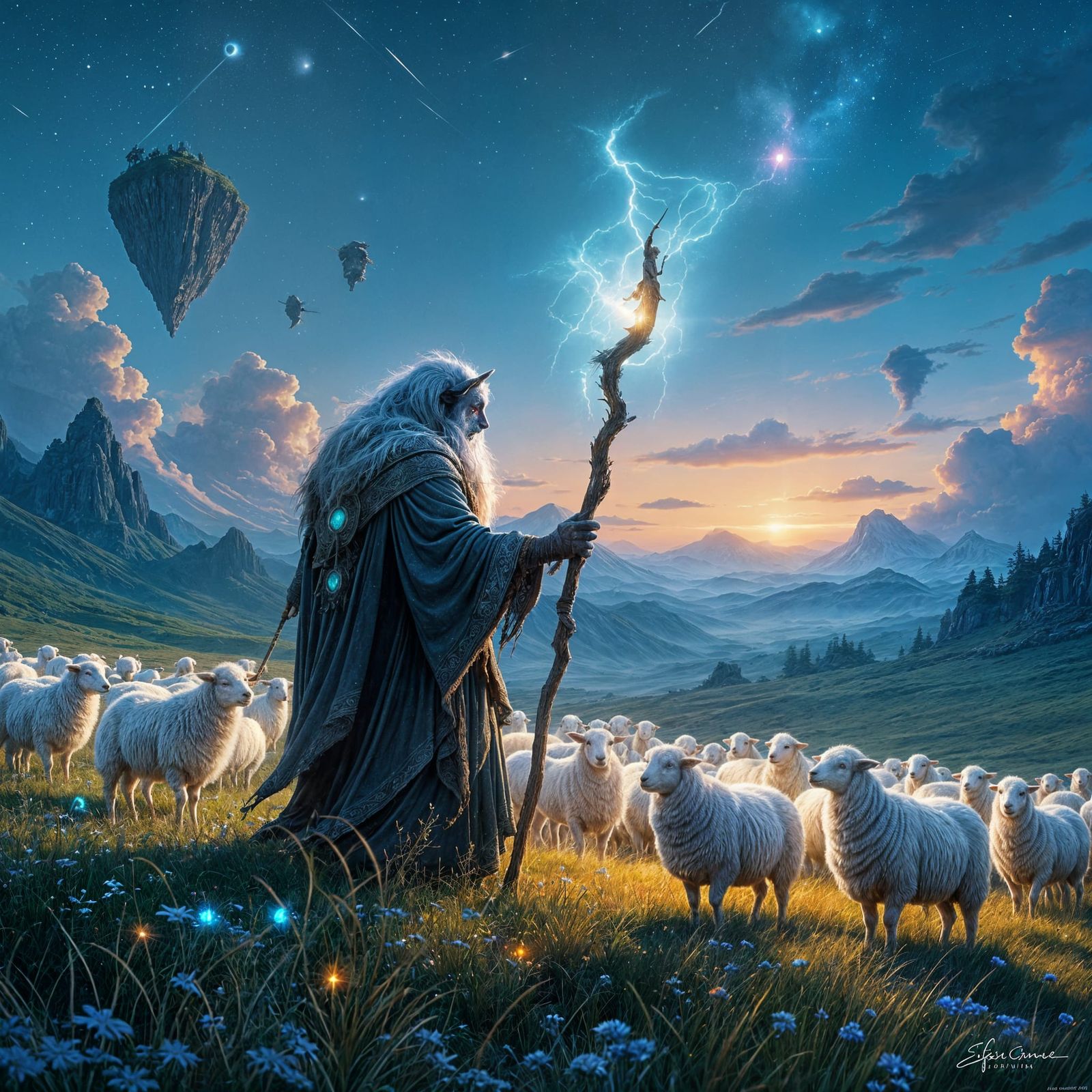 Cosmic Shepherd with Bioluminescent Sheep