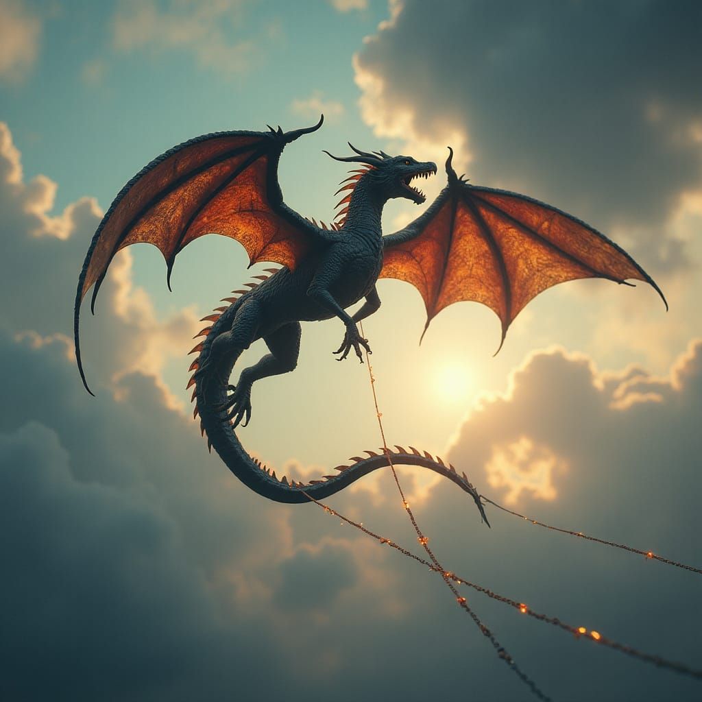 Dragon Kite Soars Through the Skies on a Dramatic Cable