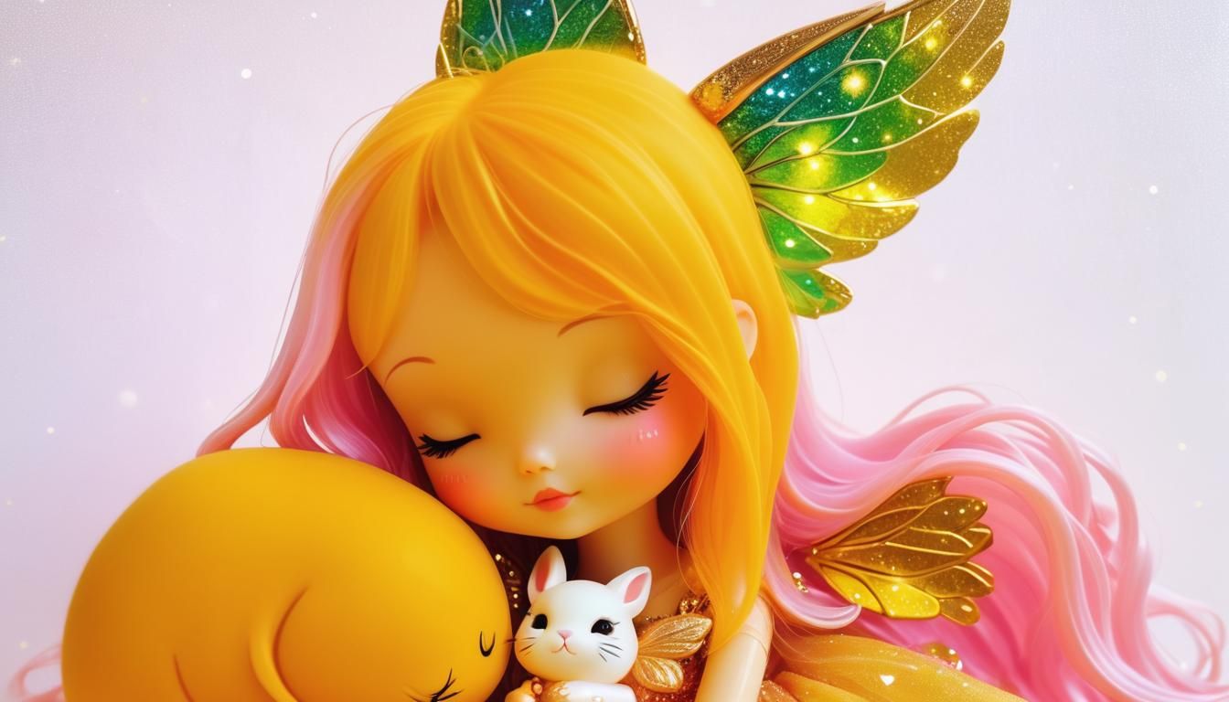 Pastel Fairy with Bunny in Enchanted Forest