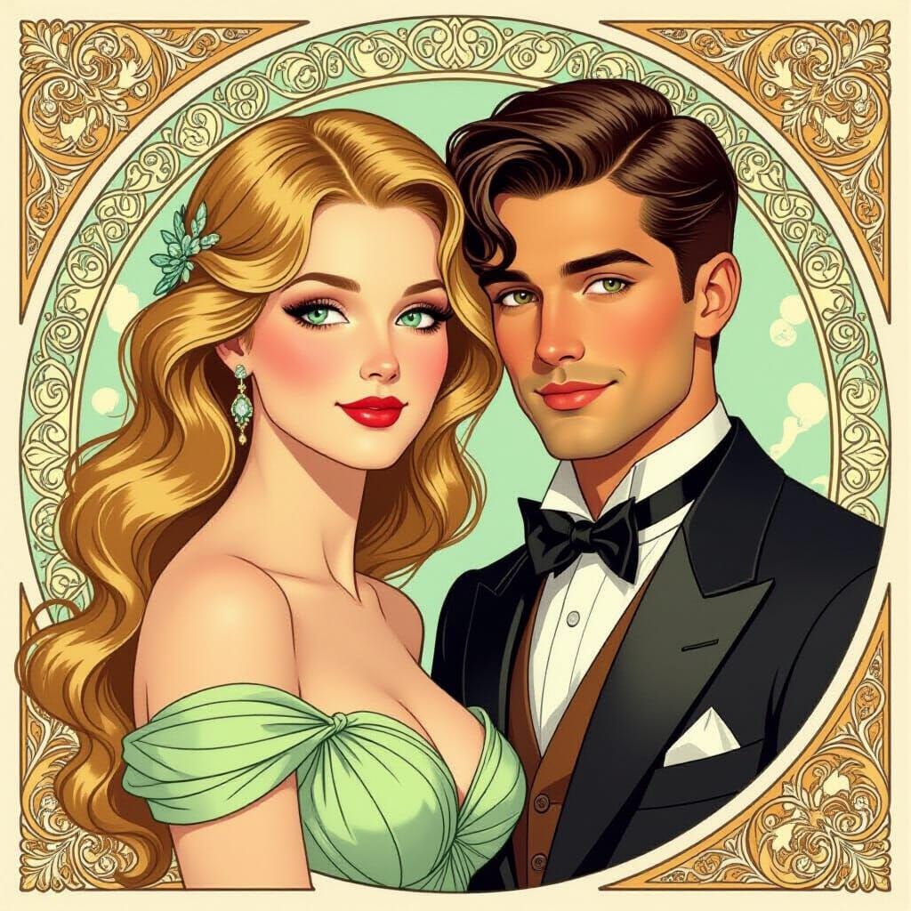 Elegant Couple in Art Nouveau Style