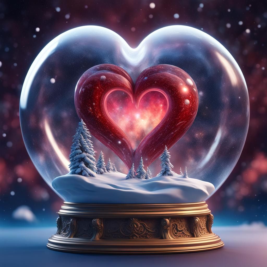 Heart Snow Globe with Love Universe, Detailed Digital Art