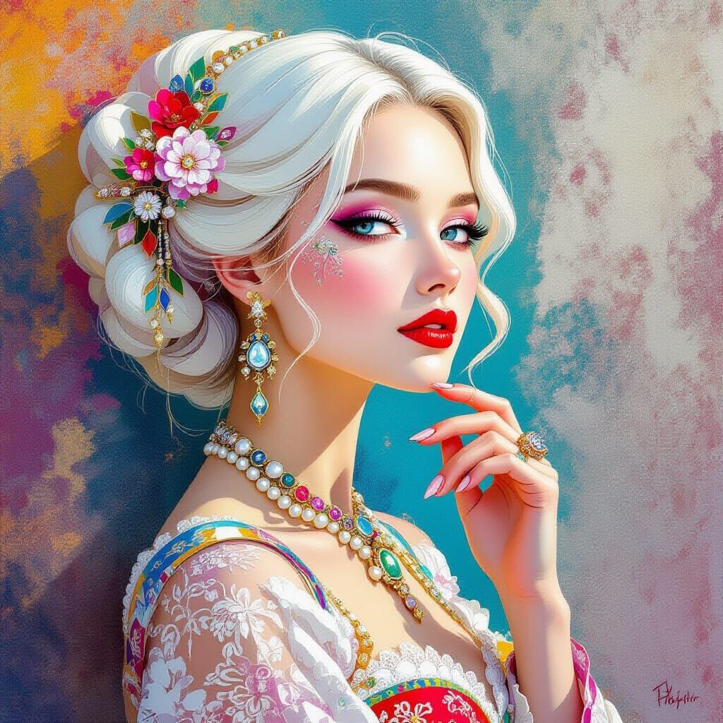 Pop Art Woman in Profile with Bold Details