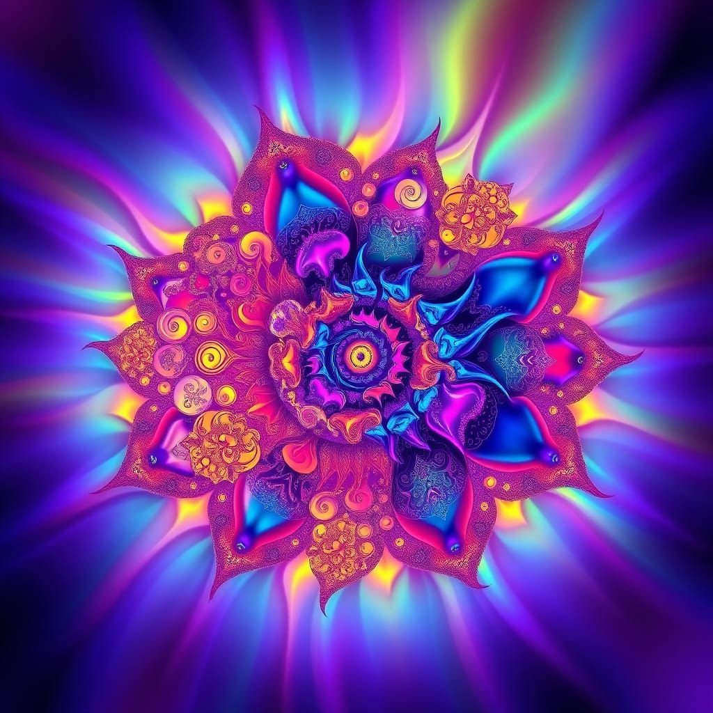 Vibrant Neon Abstract Fractal in 80s Airbrush Style