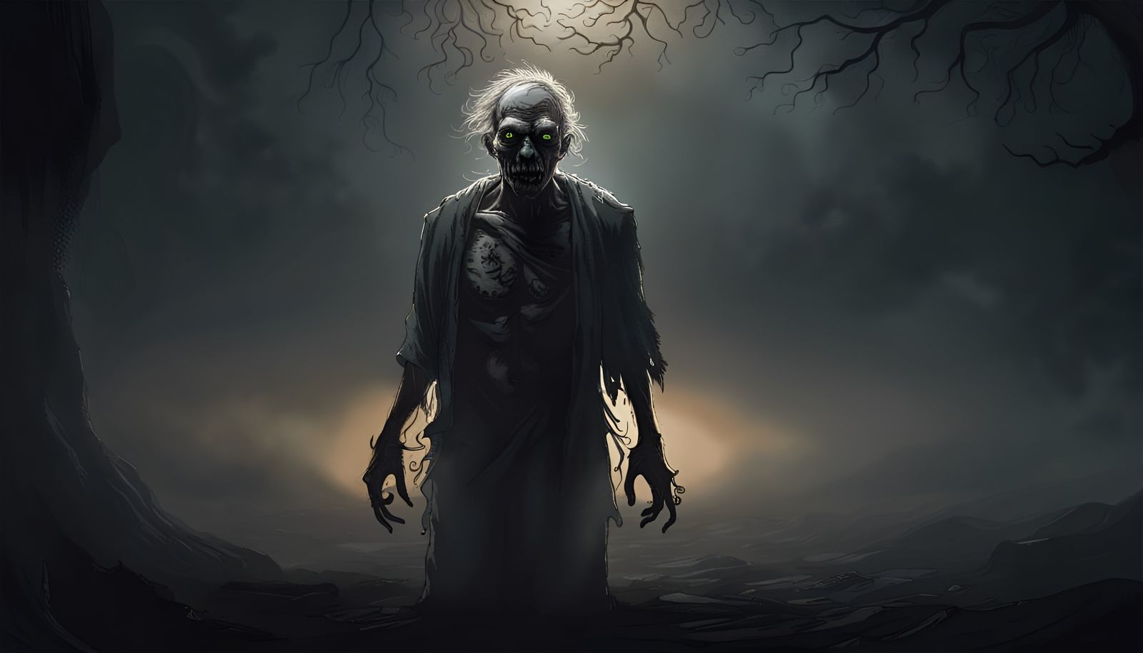 Zombie Man in Dark Mist: Fantasy Art