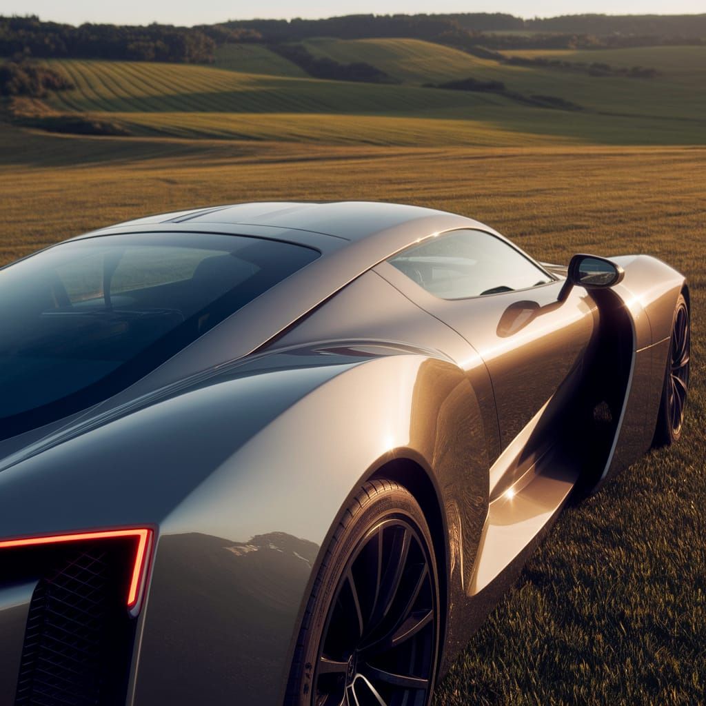 Streamlined Futuristic Car in Golden Fields