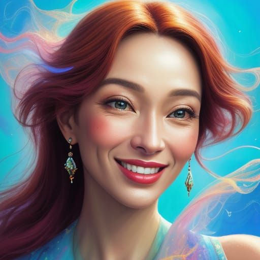 Surreal Oil Painting: Woman Radiating Joyful Confidence