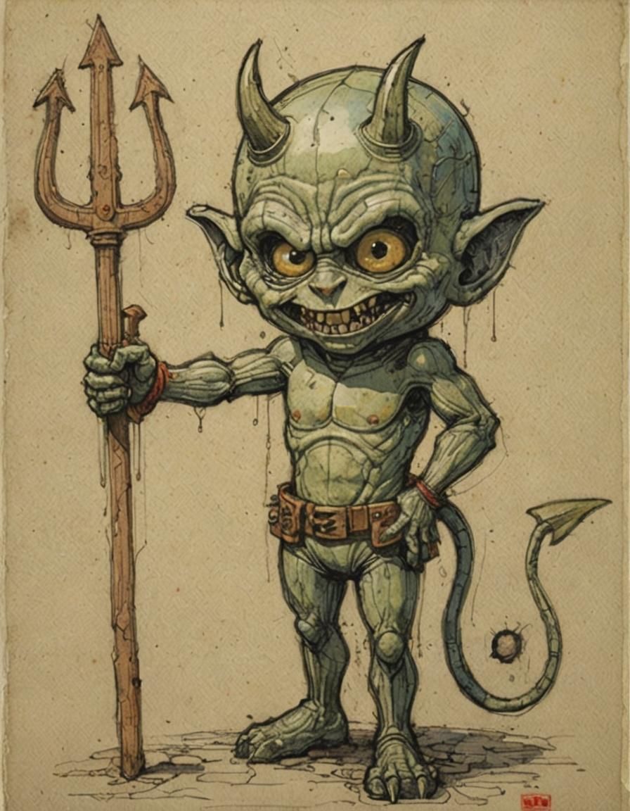 Playful Devil Illustration in Artists' Styles