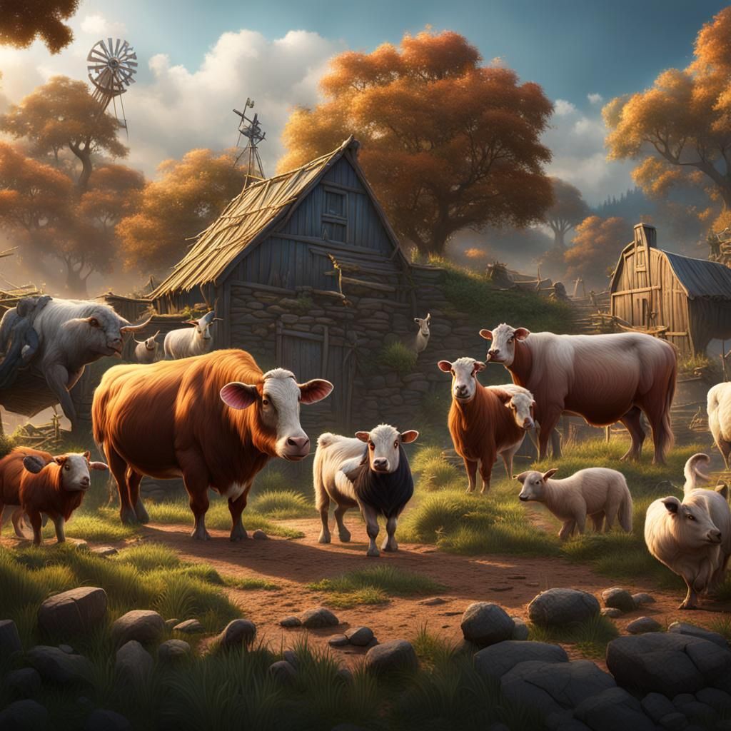 Fantastical Farm Animals in Detailed Matte Painting