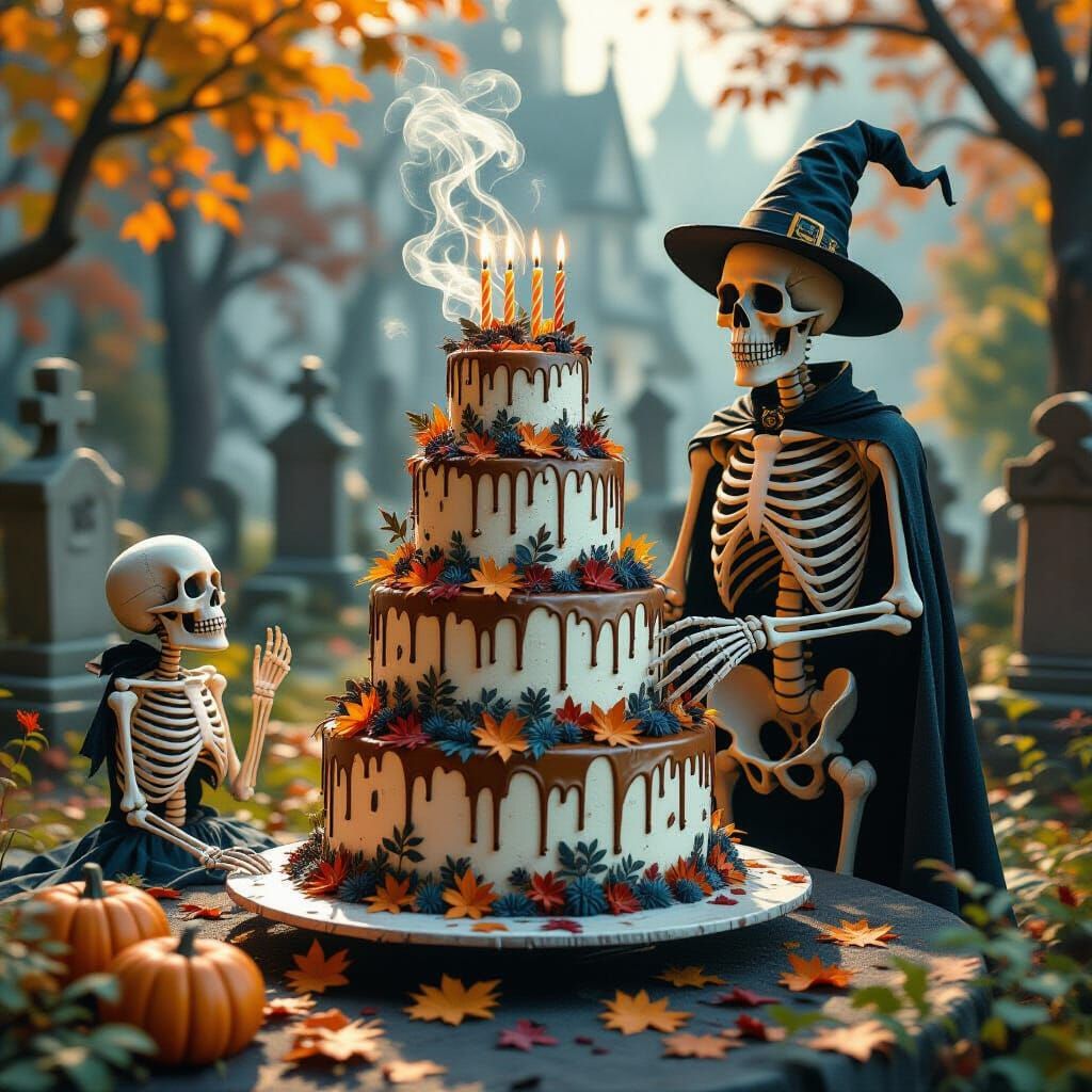 Eerie Haunted Birthday Cake in Graveyard