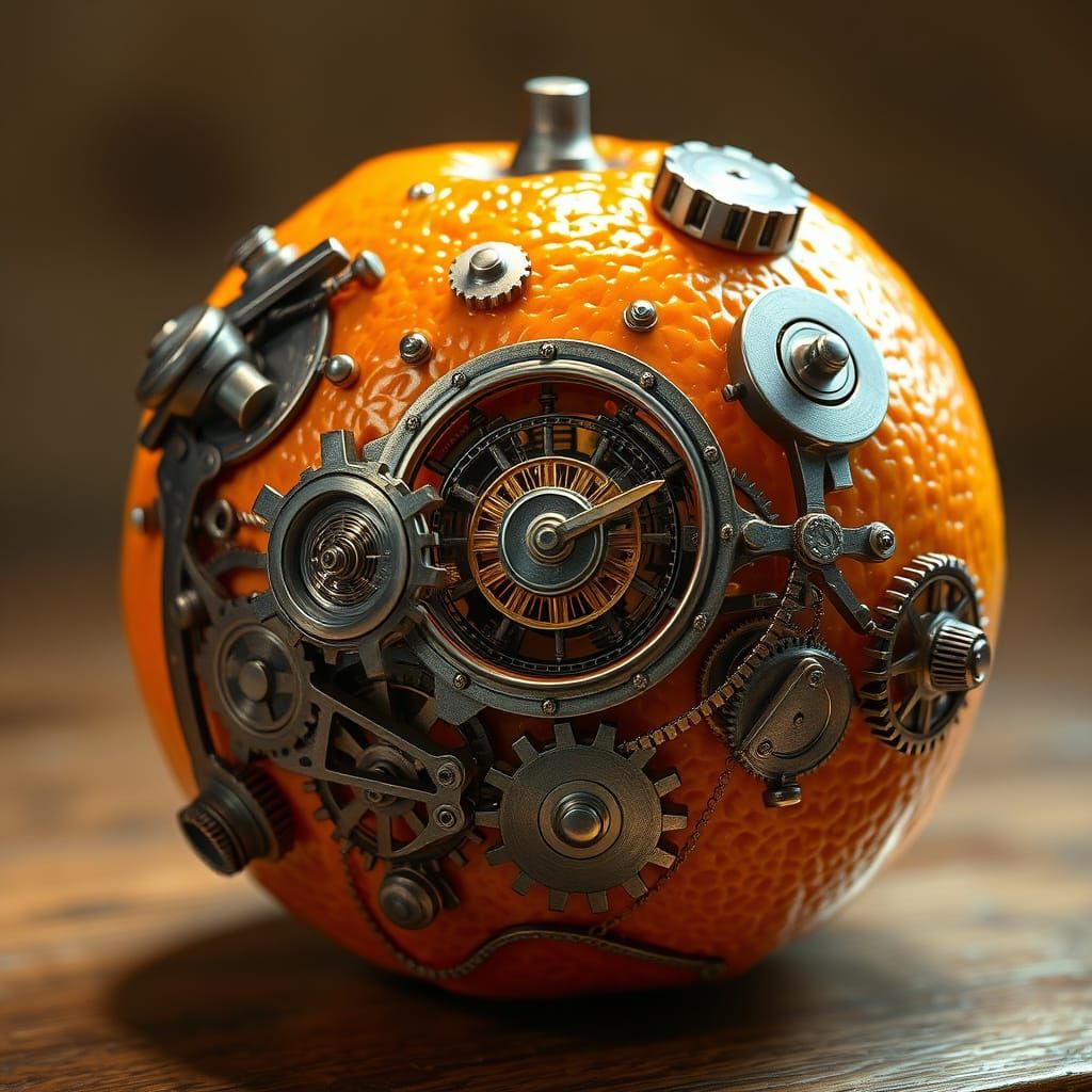 Steampunk Clockwork Orange with Copper and Silver Gears