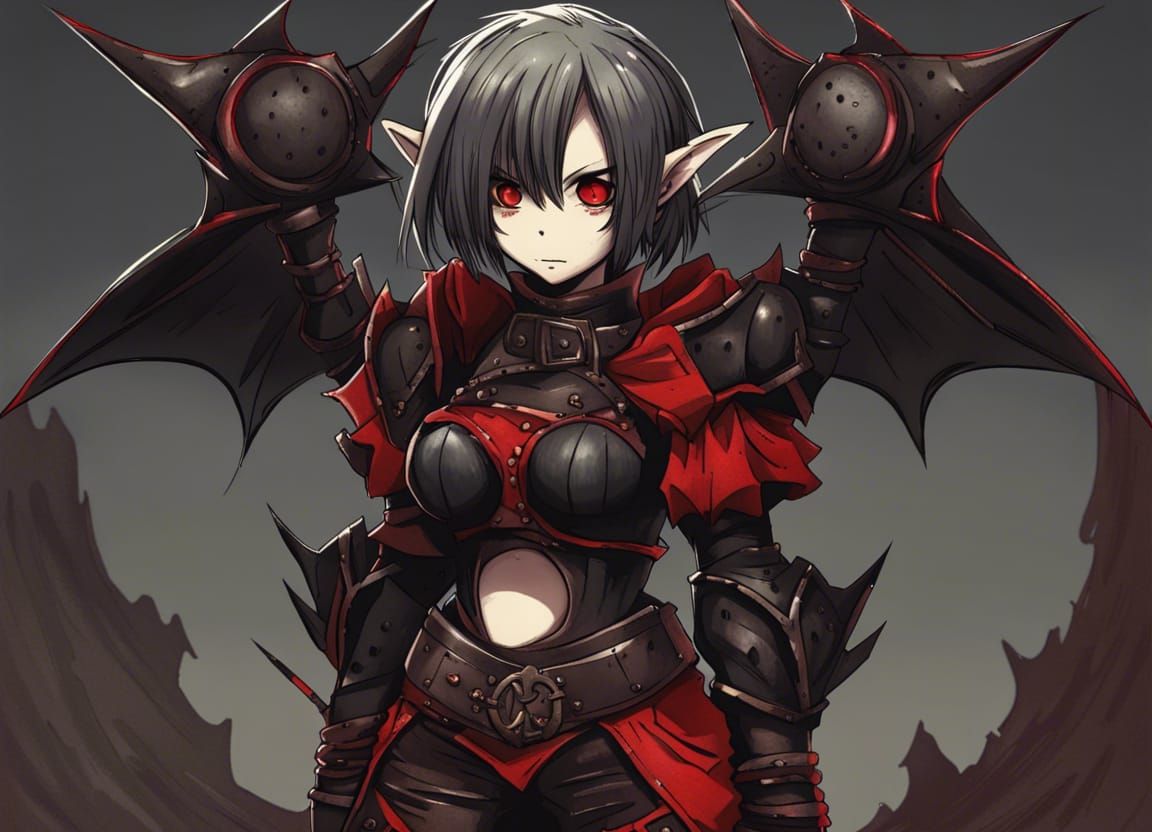 Gothic Female Goblin Warrior in Anime Manga Style