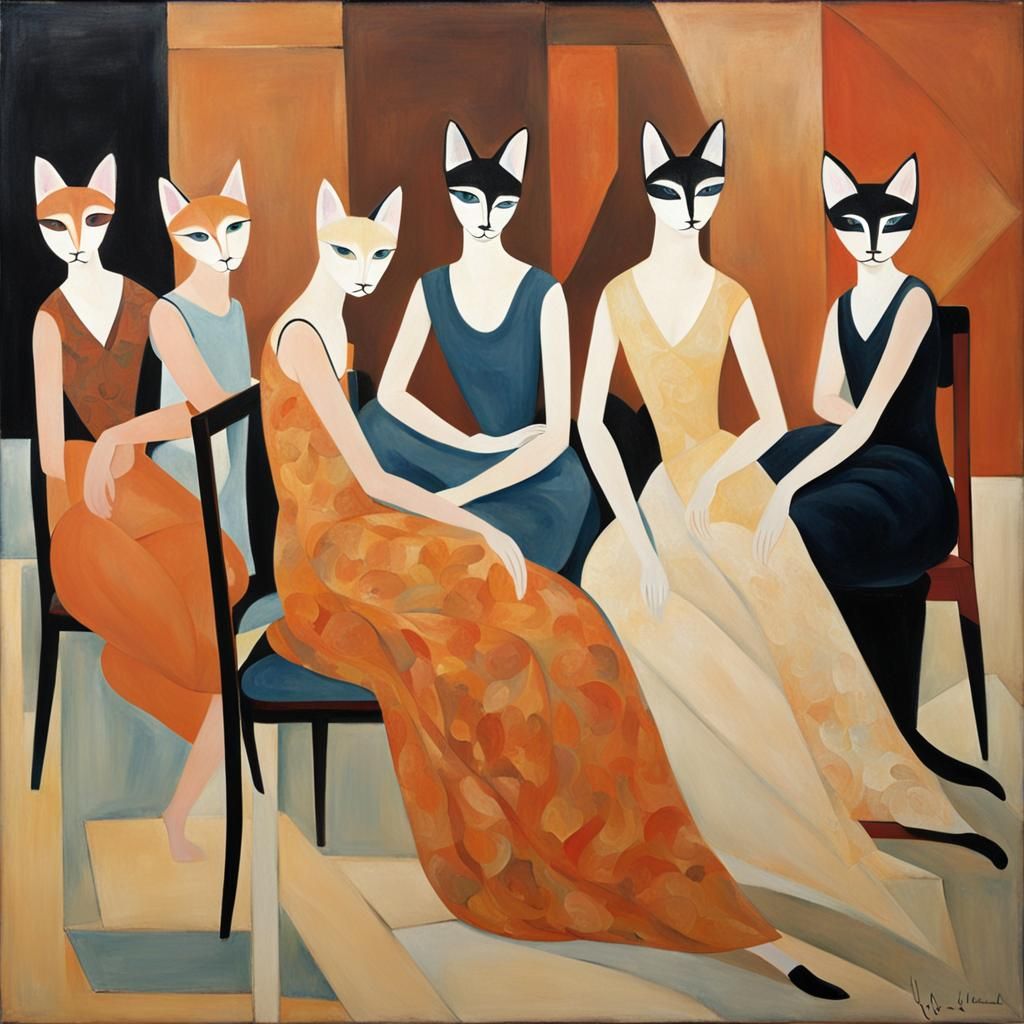 Cats Reimagining Picasso's Demoiselles d'Avignon