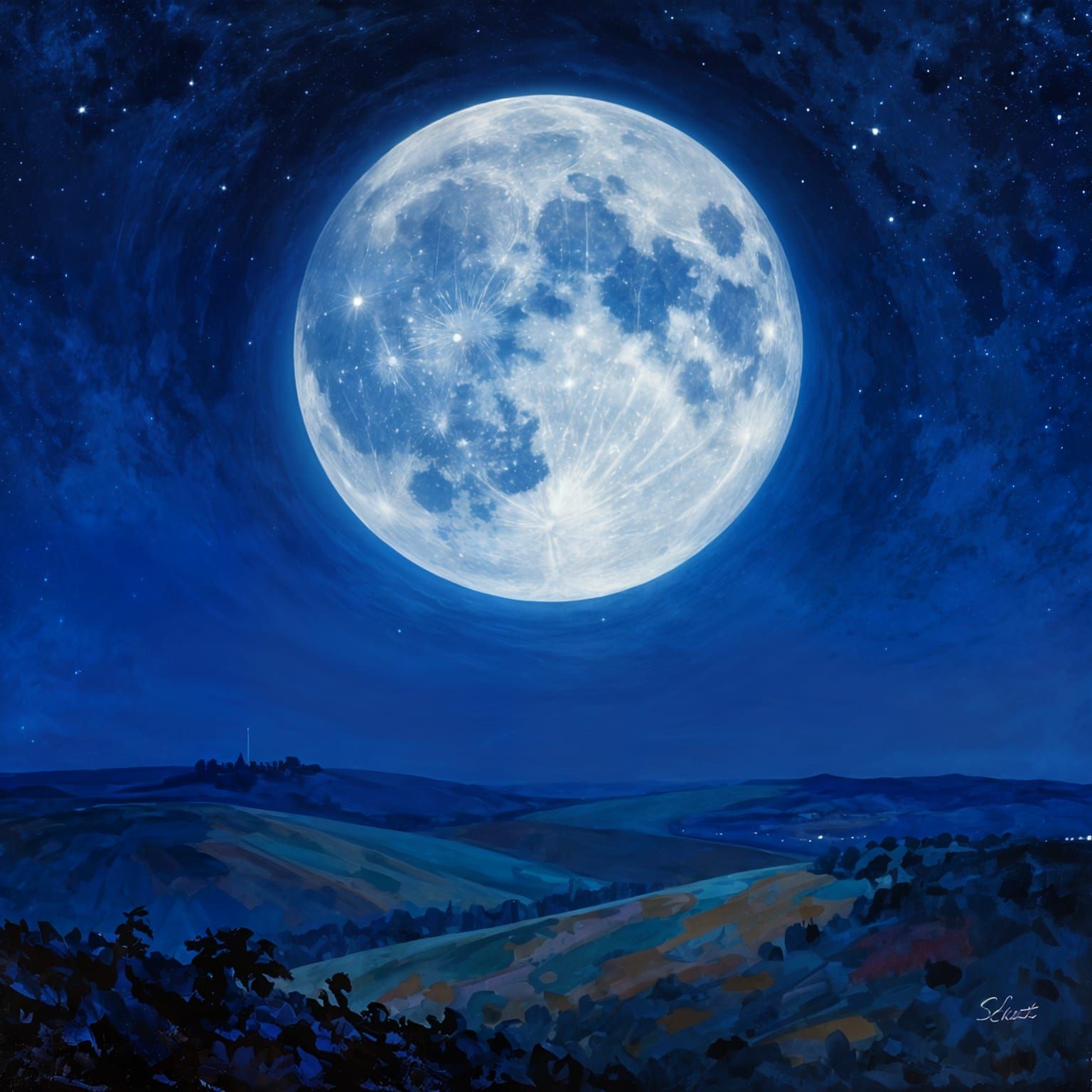 Big Blue Moon Over Kentucky Landscape