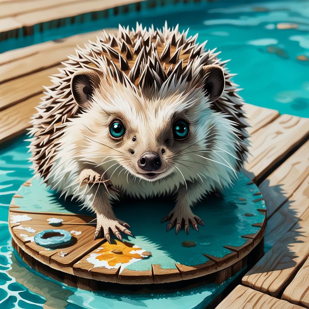 Hedgehog on High Dive in Watercolor Style