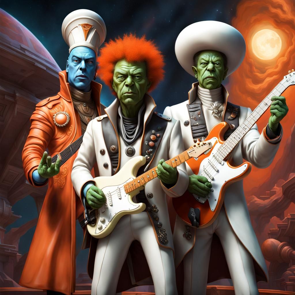 Space Opera Characters with Alien, Oil Painting