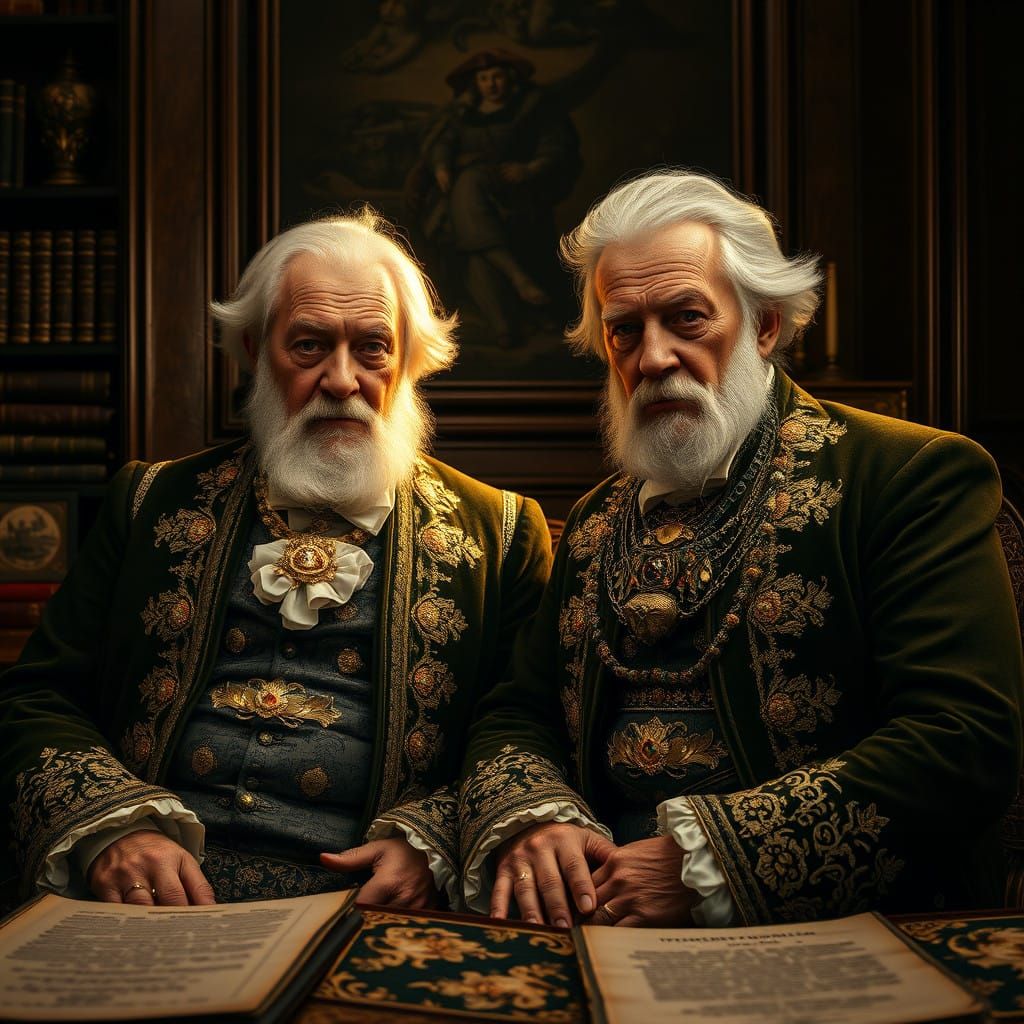 Two Regal Gentlemen in a Lavish Study