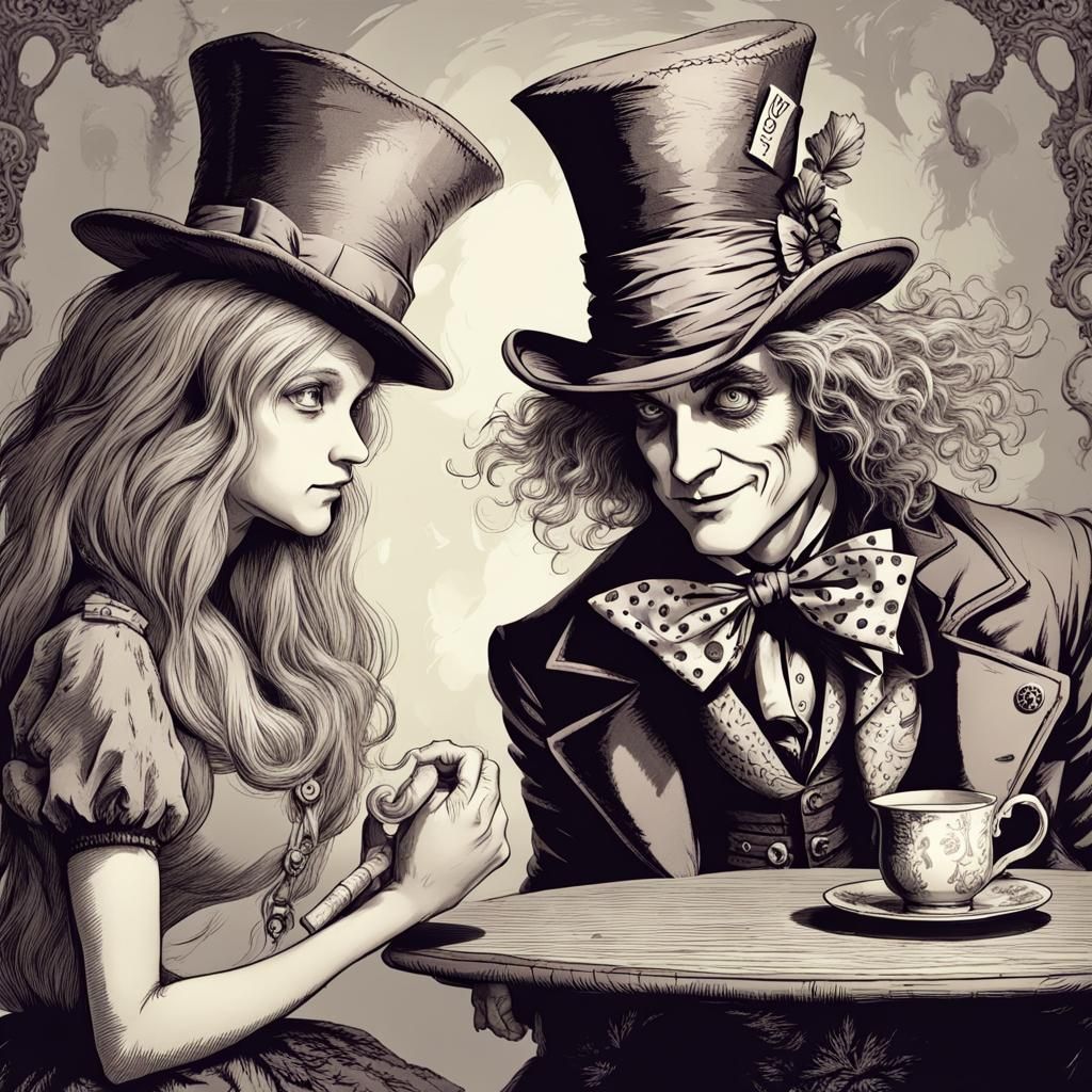 Mad Hatter and Alice in Wonderland Conversation