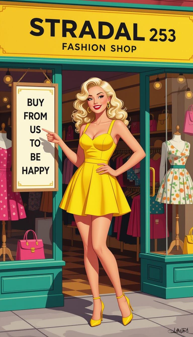Woman in Yellow Dress Promotes Fashion Shop
